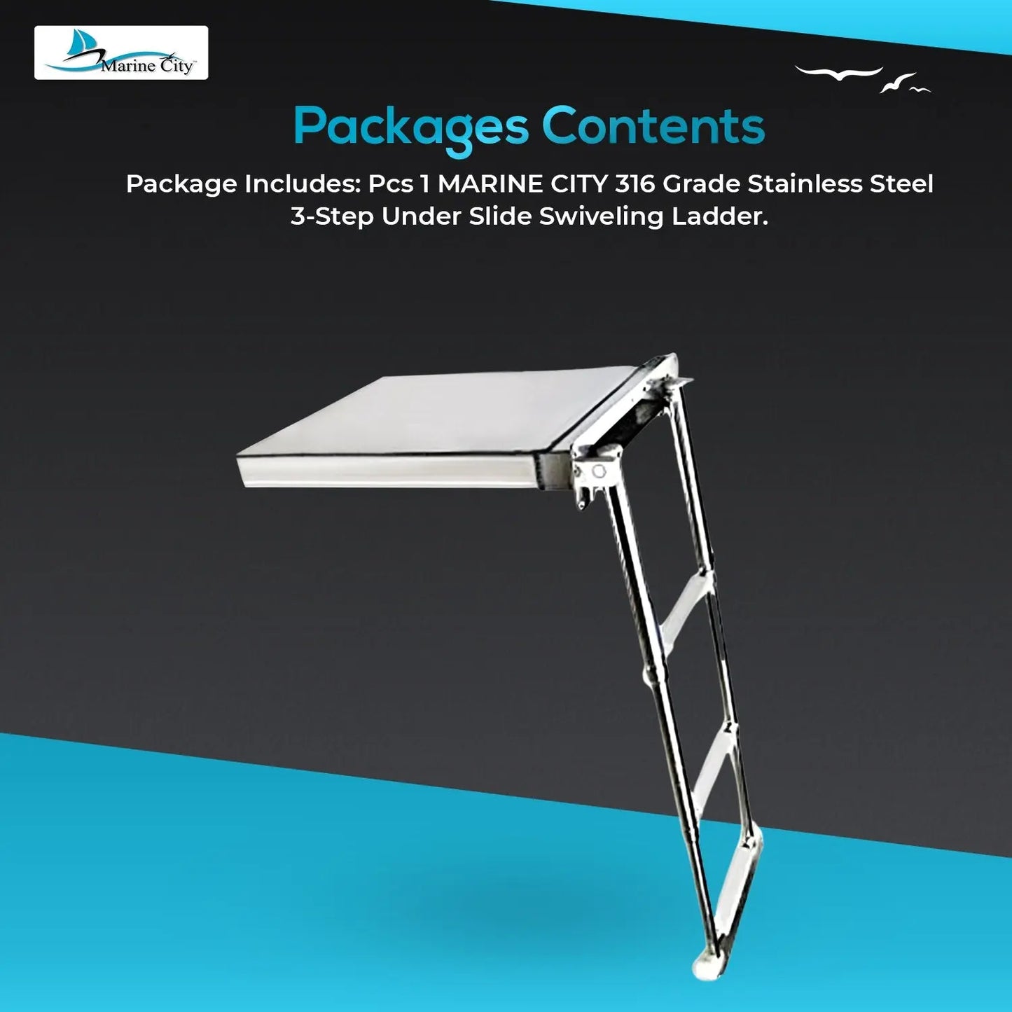 Marine City Grade 316 Stainless Steel Concealed Box Flush Mount Yacht Telescopic 3-Step Ladder - Image #7