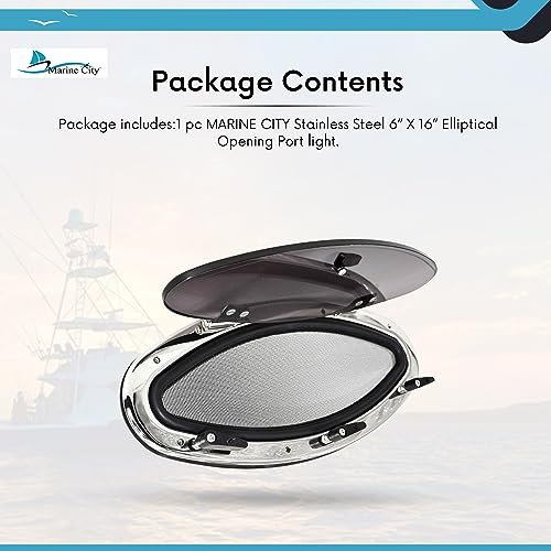 Marine City Elliptical Opening Port Light – 304 Stainless Steel, 6" x 16"