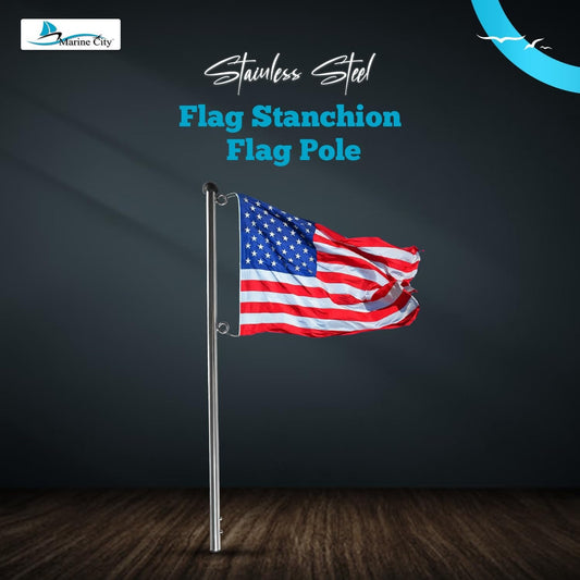 Marine City Boat 304 Stainless Steel 30 Inches Flag Stanchion Pole -7/8 inches Stock for 12 inches ×18 inches Flag Marine City