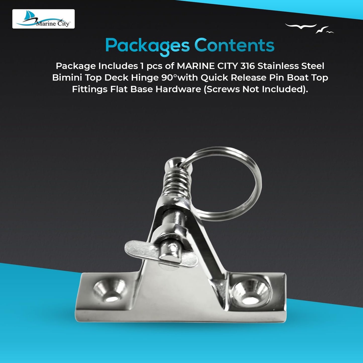 MARINE CITY 90° Bimini Top Hinge with Quick-Release Pin Stainless Steel (1 Pcs)