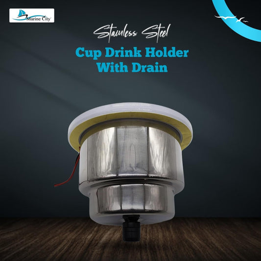 Marine City Stainless Steel Green LED Cup Holder with Drain Corrosion-Resistant Marine City