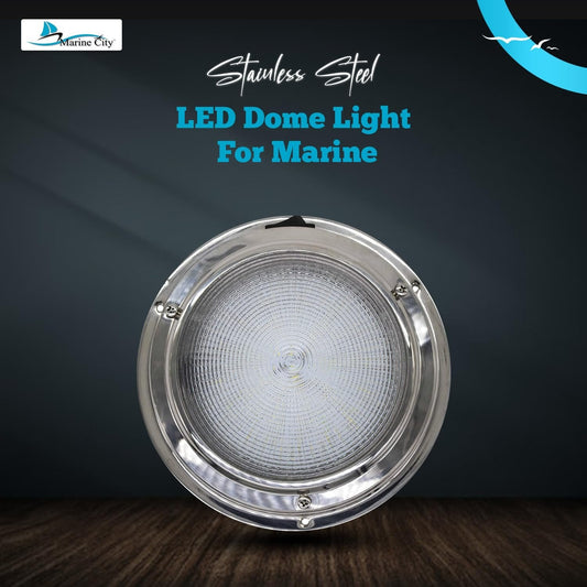 Marine City 304 Stainless Steel LED Dome Light 4” Lens, 12V, 3W, Water-Resistant Marine City