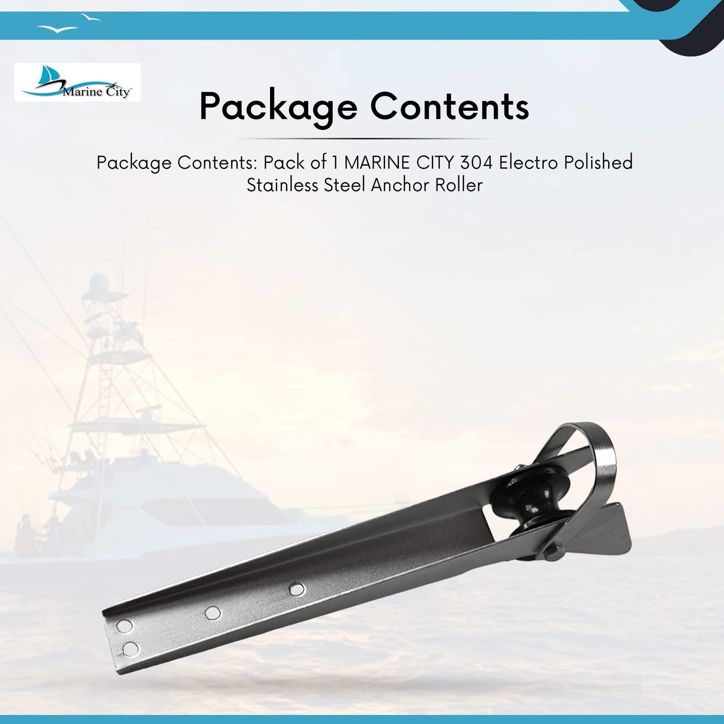 Marine City Stainless Steel Anchor Roller Bracket 19.5” Bow Mount w/ Rubber Roller