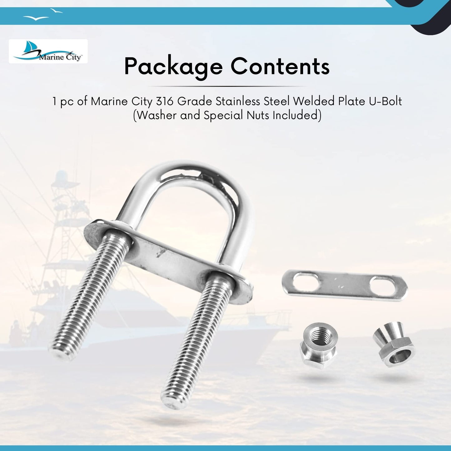 Marine City 316 Stainless Steel Welded Plate U-Bolt - Corrosion-Resistant Marine City