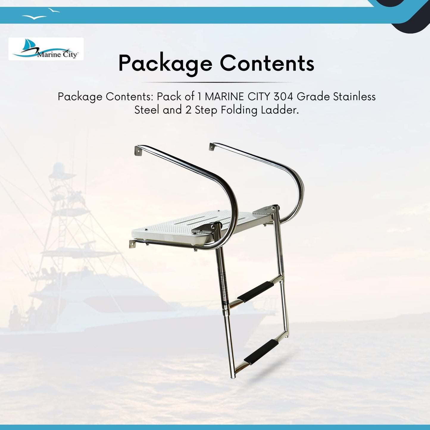 Marine City 304 Stainless Steel Anti-Slip 2-Step Telescoping Swim Ladder