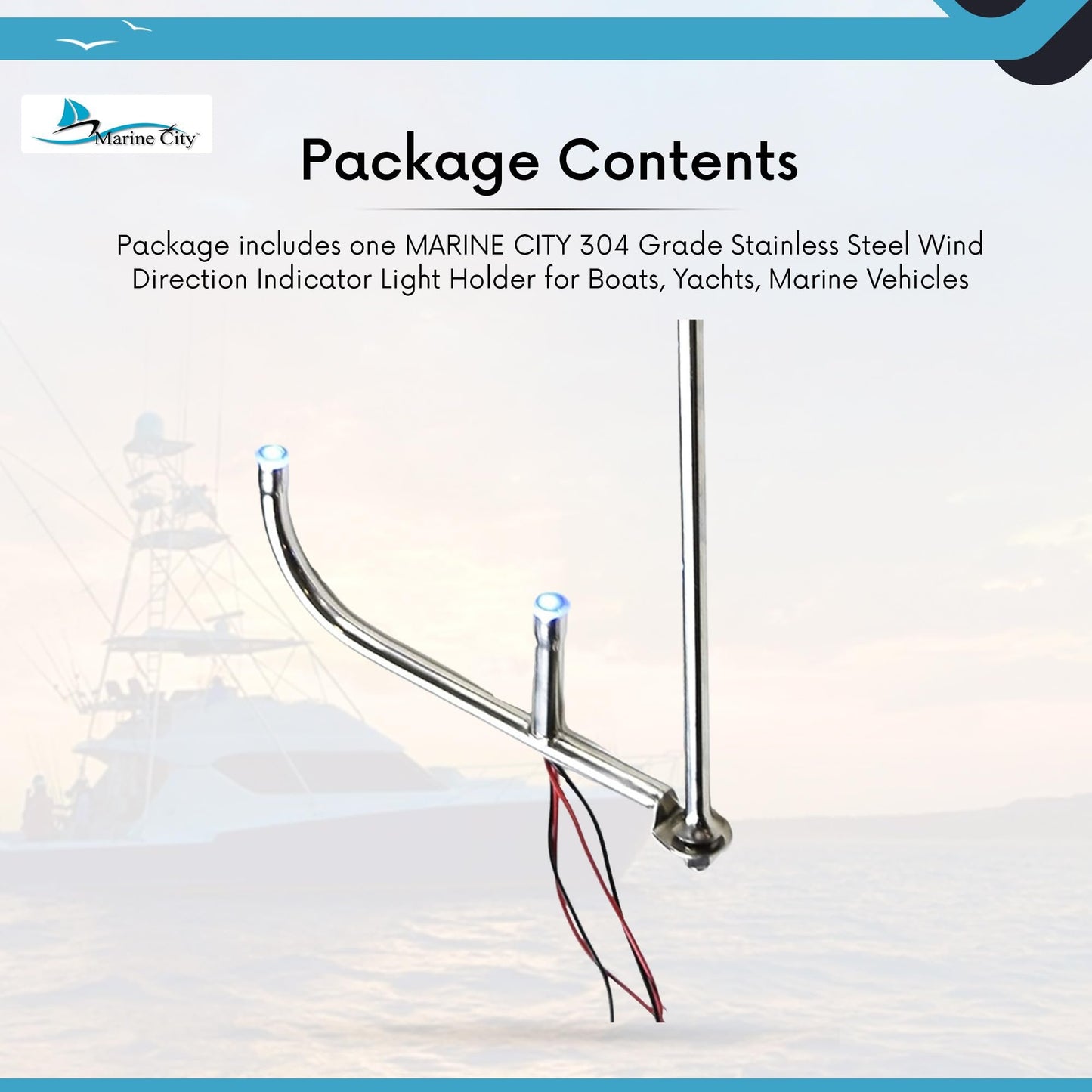 Luz LED de acero inoxidable Marine City para indicador de dirección del viento (no incluye indicador de dirección del viento)