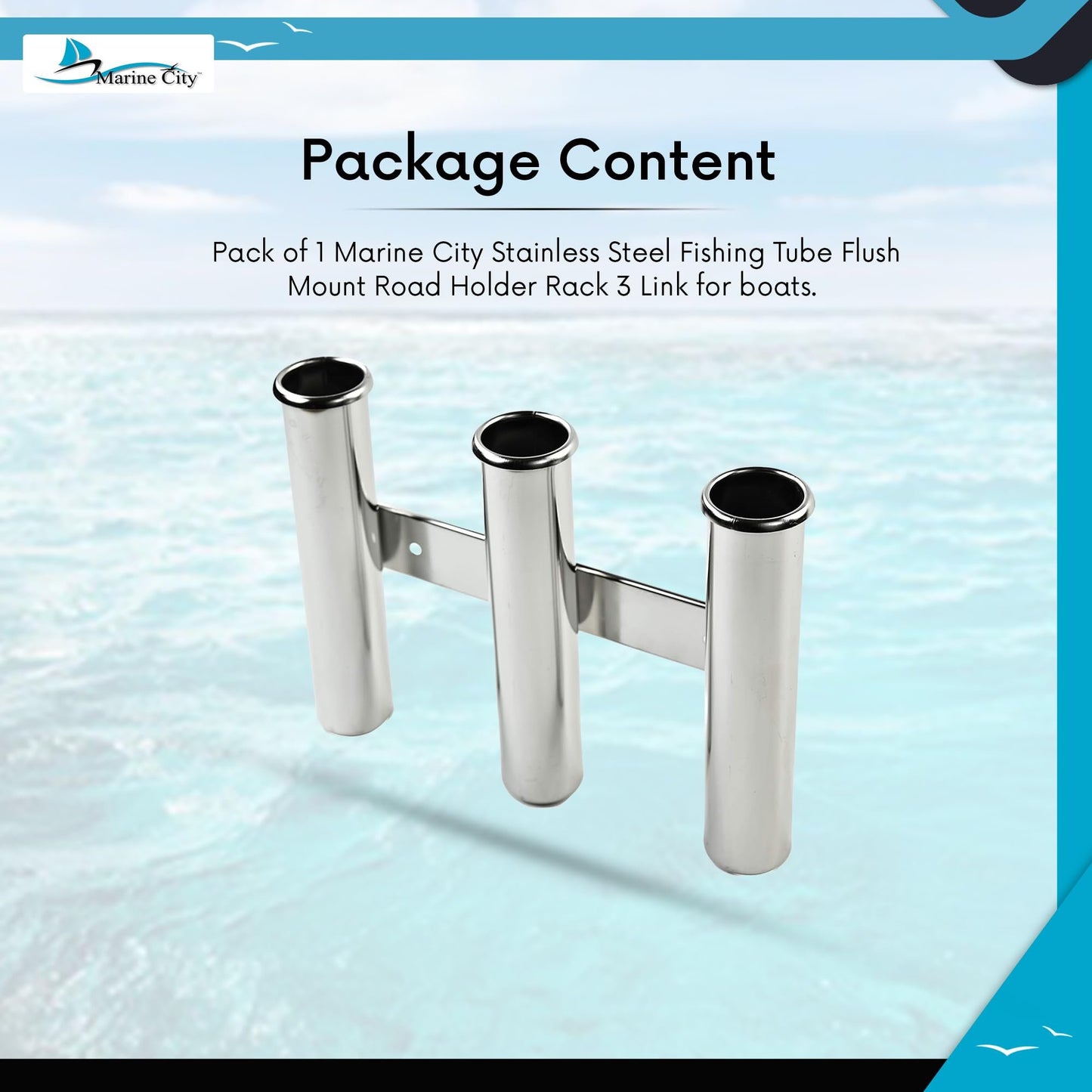 Marine City 3-Link Fishing Tube Rod Holder Rack – Stainless Steel for Boats