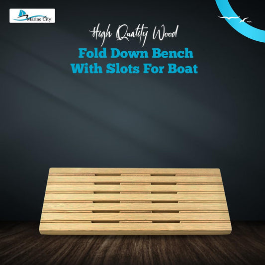 Marine City Teak Wall Mount Fold-Down Bench 30” × 13”, Stainless Steel Brackets