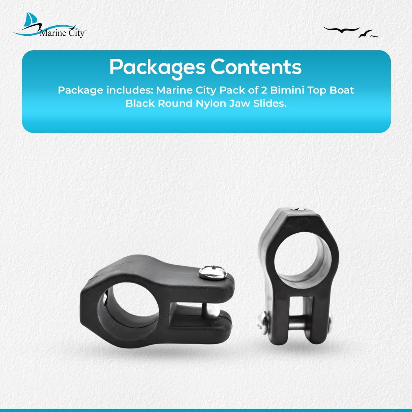 Marine City Bimini Top Boat Jaw Slides Black Nylon Corrosion-Resistant (2 Pcs) Marine City
