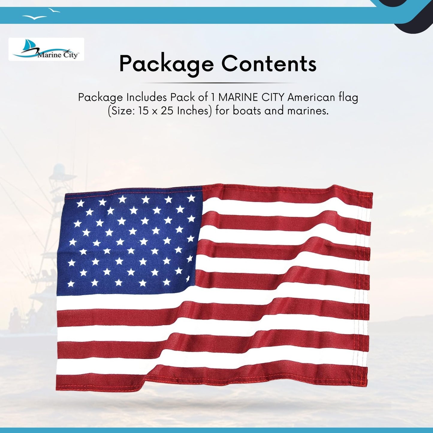 Marine City American Flag for Boats – 15 x 25 Inches Polyester, Wind-Resistant MARINE CITY