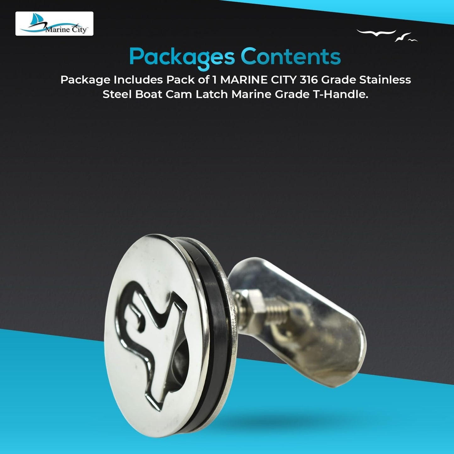 Marine City Stainless Steel Cam Latch – Marine Grade T-Handle, Flush Hatch Lock Marine City