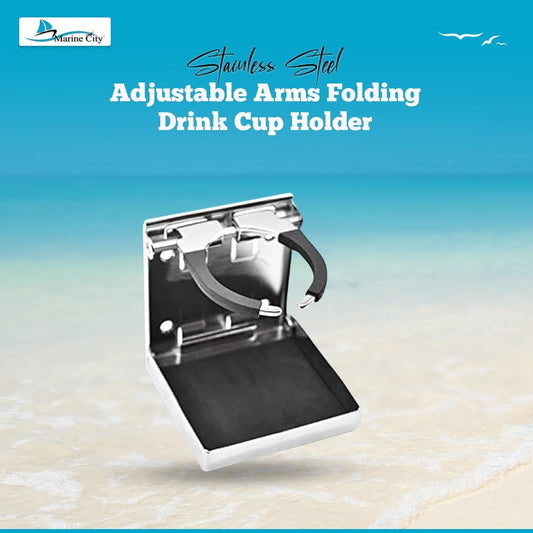 Marine City Adjustable Folding Cup Holder – 304 Stainless Steel Polished (Small) Marine City