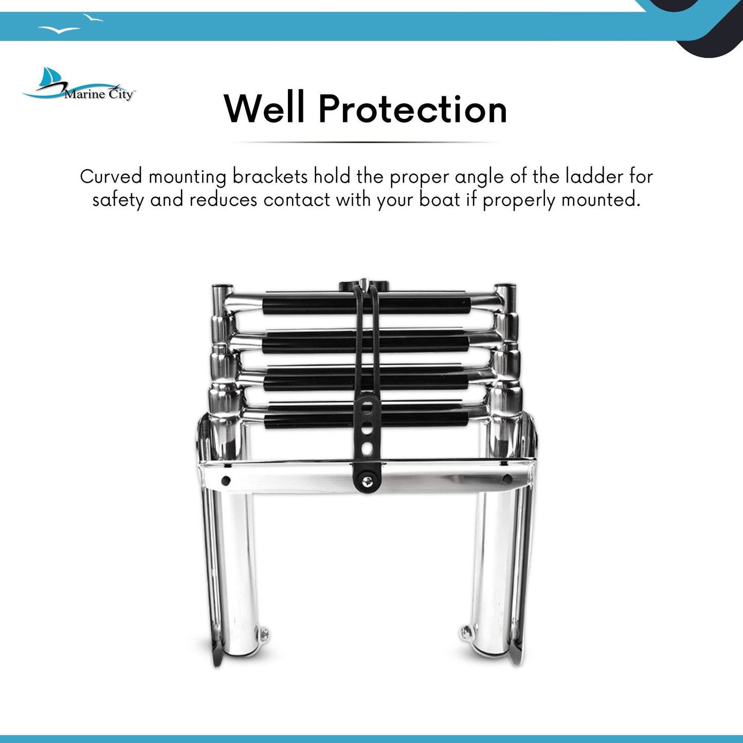 Marine City Escalera de baño telescópica marina de acero inoxidable de 4 escalones y correa de goma