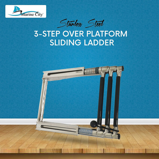 Marine City 3 Step Telescoping Boat Ladder, Stainless Steel, Anti-Slip PVC Steps