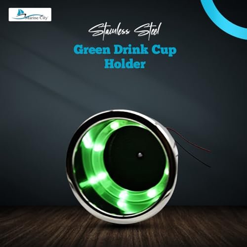 Marine City Stainless Steel LED Drink Cup Holder with 8 Green Lights & Drain