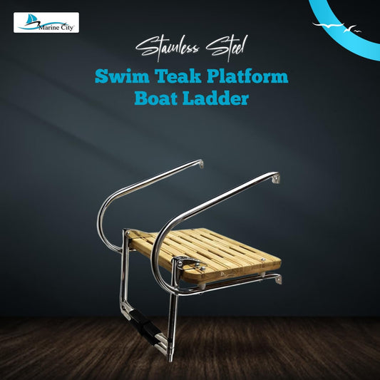 Marine City Stainless Steel 2-Step I/B Swim Teak Platform Ladder – Durable