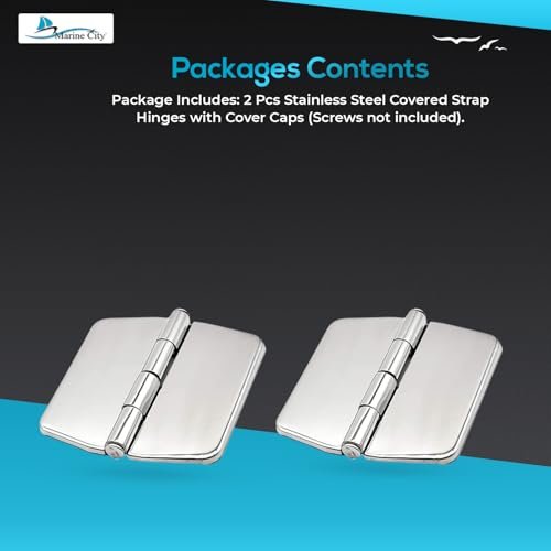 Marine City 316 Stainless Steel Covered Strap Hinges with Cover Caps (2 Pcs)