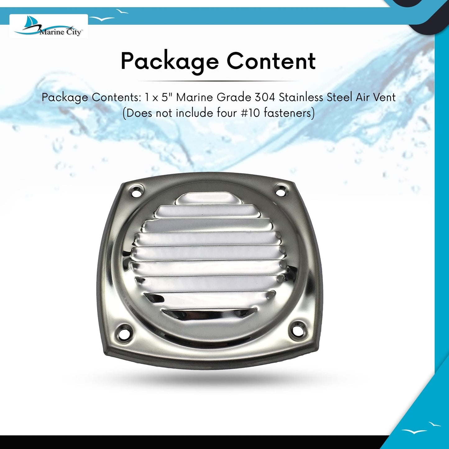 Marine City 5" Thru Louvered Vent, 304 Stainless Steel, Rust-Resistant, Polished Marine City