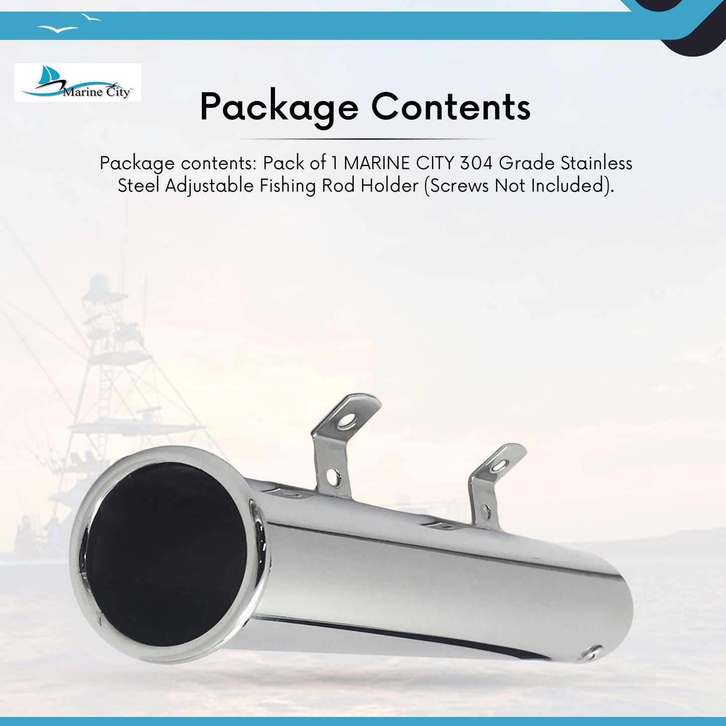 Marine City Adjustable Fishing Rod Holder – 304 Stainless Steel, Heavy-Duty