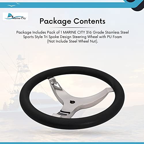 MARINE CITY 3-Spoke Steering Wheel 13-1/2” 316 Stainless Steel with PU Foam Grip