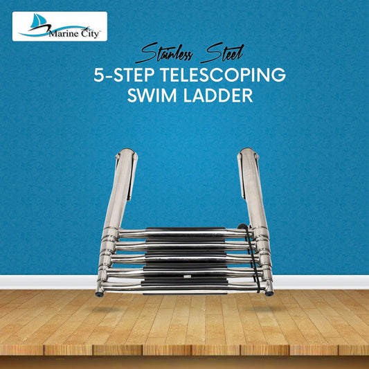 Marine City 5-Step Telescoping Swim Ladder, 304 Stainless Steel, 400 lb Capacity