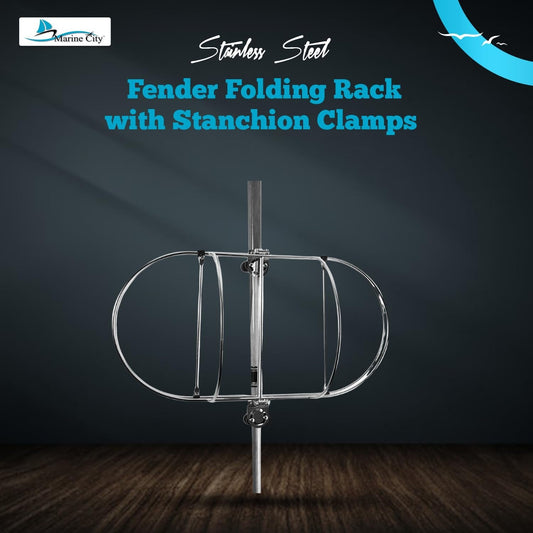 Marine City 304 Stainless Steel Folding Fender Rack with Stanchion Clamps Marine City