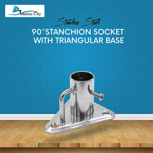 Marine City Stainless Steel 90° Stanchion Socket – Triangular Base, Ø 1” Pipe