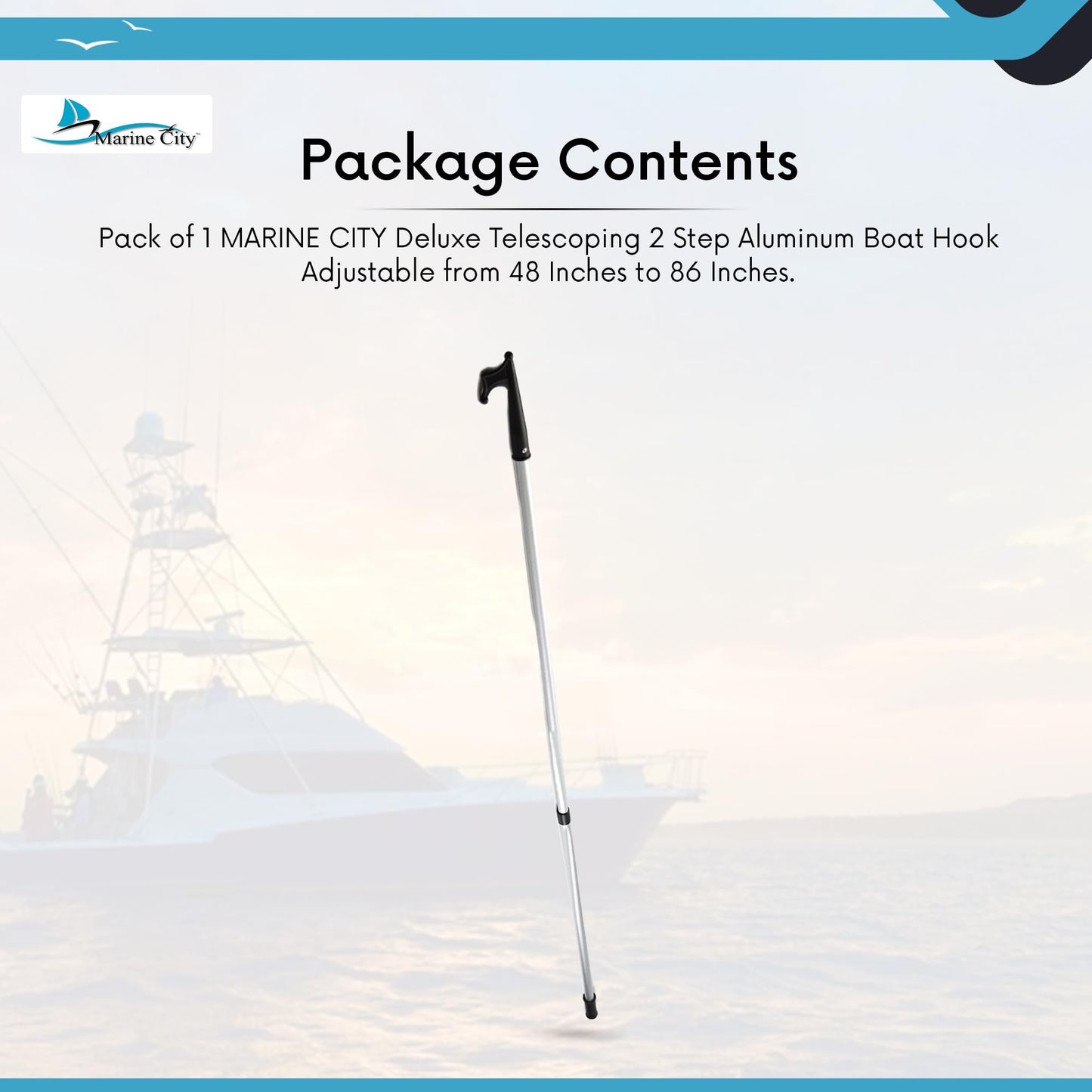Marine City 2-Step Telescoping Boat Hook – Anodized Aluminum, Adjustable