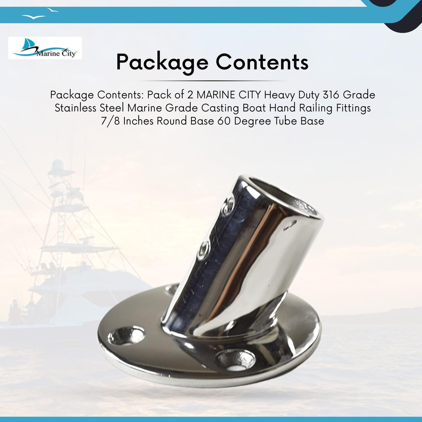 Marine City Heavy Duty 316 Stainless Steel Boat Hand Railing Fittings (2 Pcs) MARINE CITY