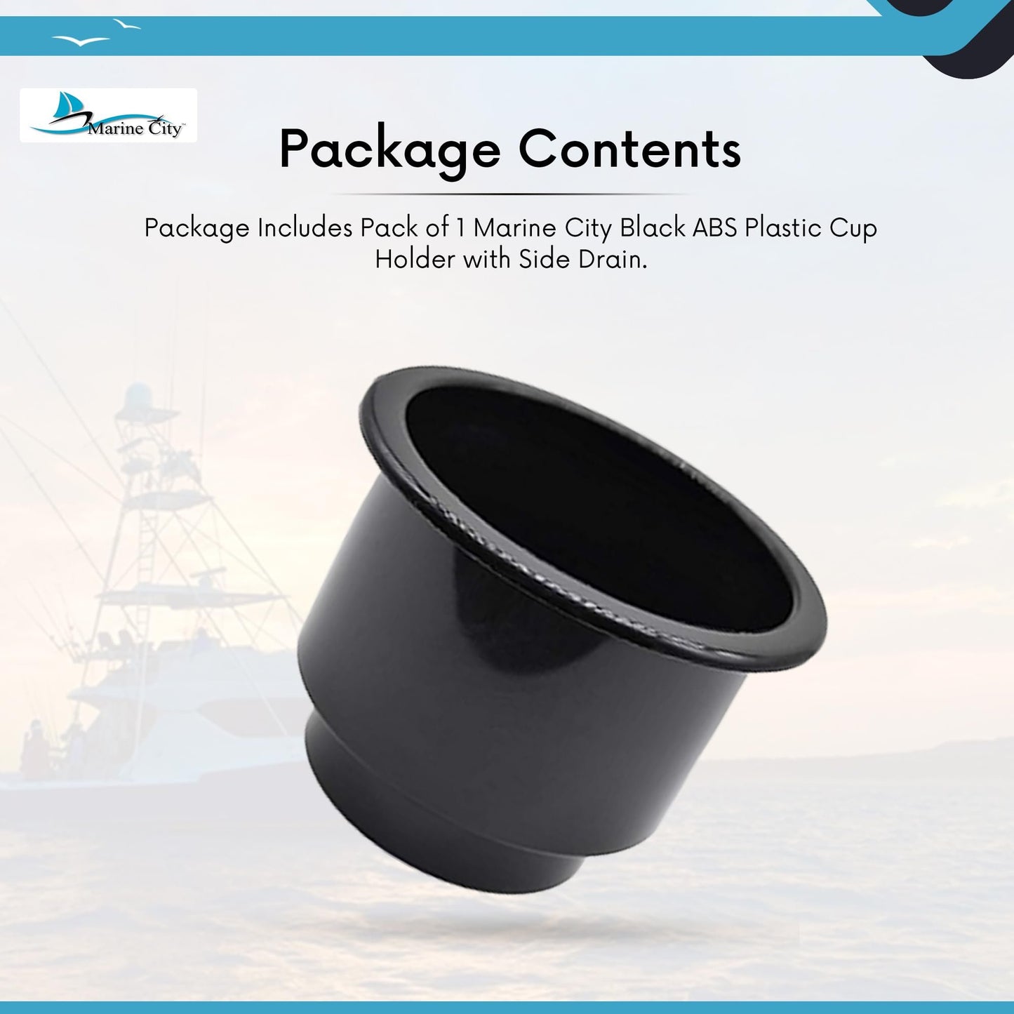 MARINE CITY Portavasos/bebidas de plástico negro con orificio de drenaje desplazado (1 PC)