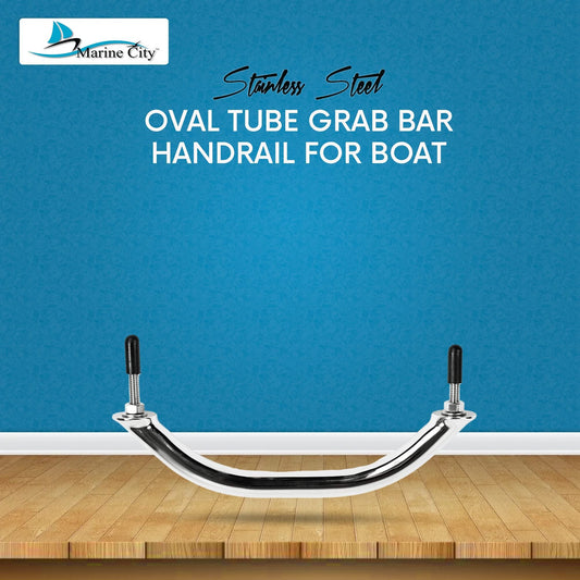 Marine City Stainless Steel Oval Grab Bar Handle with Flange & Stud – 18 Inch Marine City
