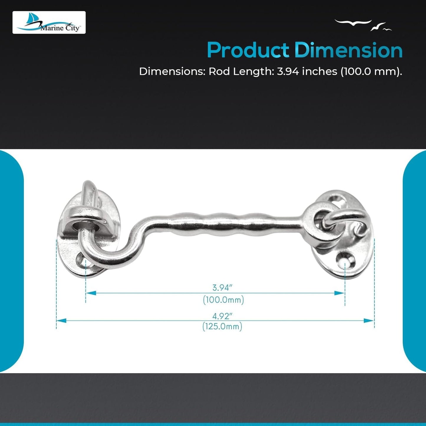 Marine City Buckle Cabin Hook and Eye Latch – 316 Stainless Steel for Door Marine City Hardware