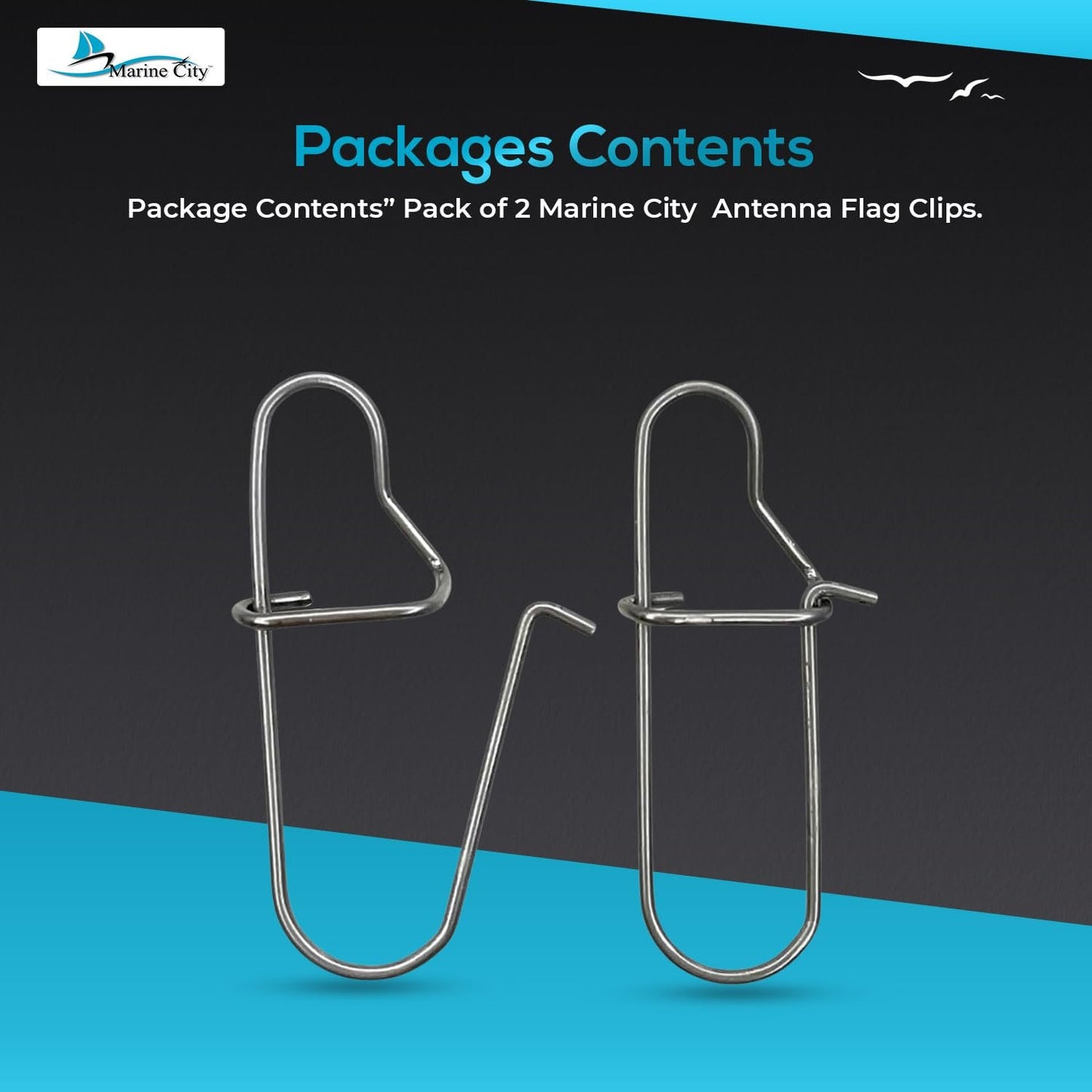 Marine City 304 Stainless Steel Antenna Flag Spring Clips – Rust-Proof (2 Pcs)