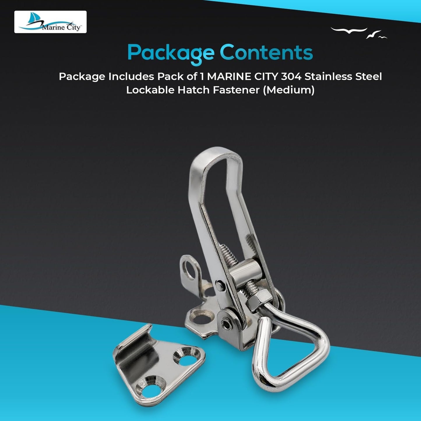 Marine City Lockable Hatch Fastener – 304 Stainless Steel, Adjustable 4.53–4.92” MARINE CITY