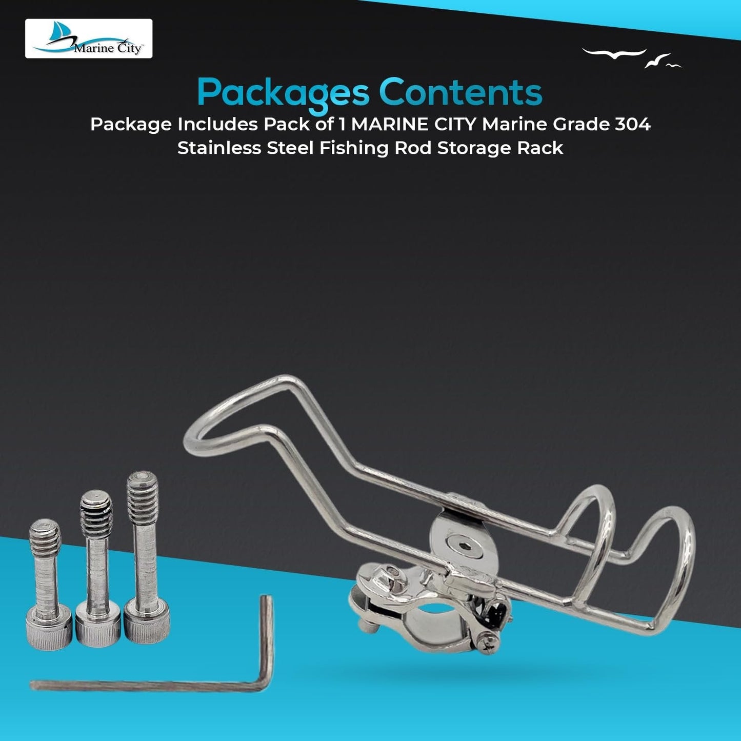 Marine City 304 Stainless Steel Fishing Rod Holder – Space-Saving Design MARINE CITY