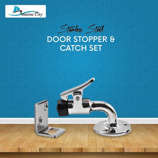 Marine City Stainless Steel 90-Degree Door Stopper and Catch Set – Self-Latching