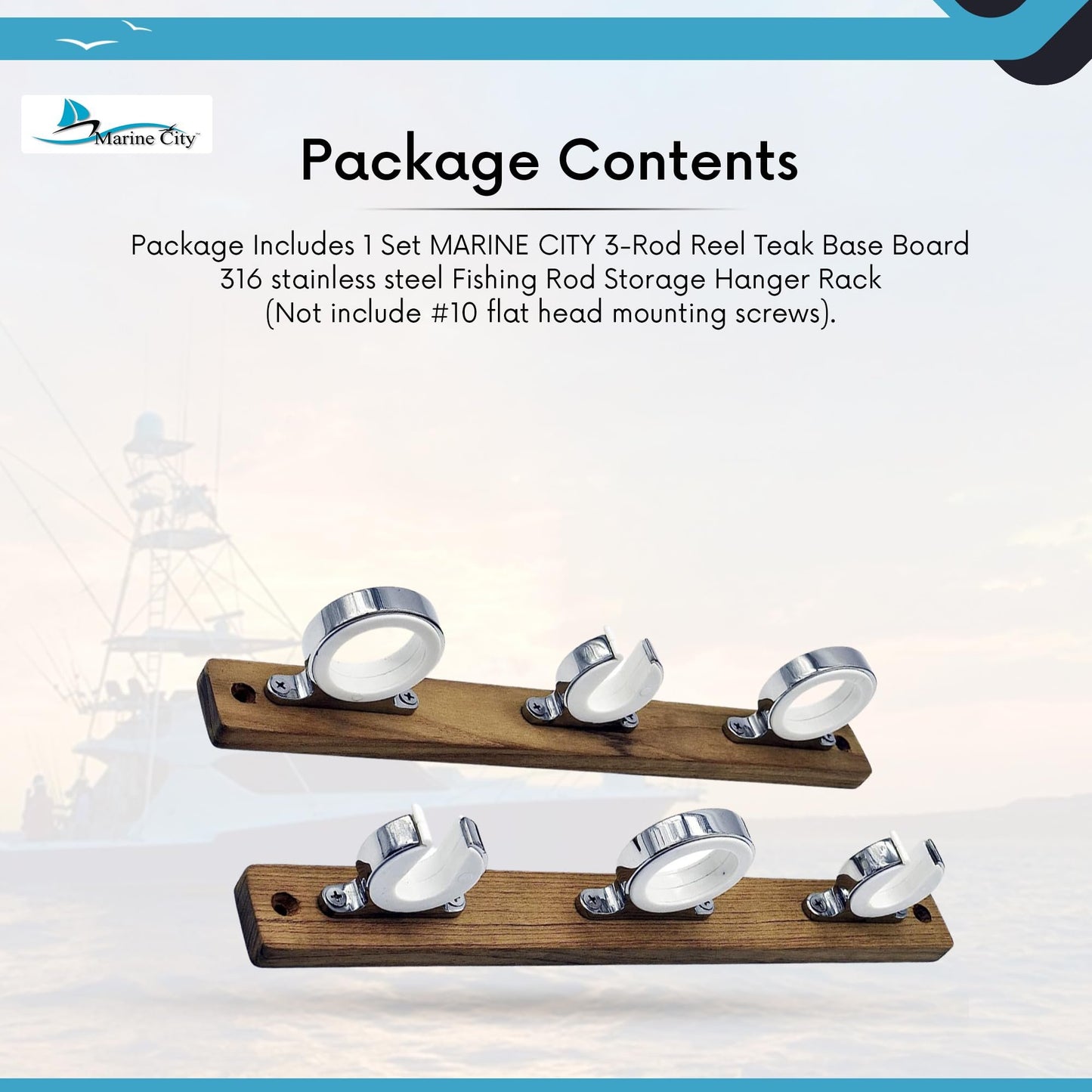 Marine City 3-Rod Reel Fishing Rod Storage Hanger Rack – 316 Stainless Steel