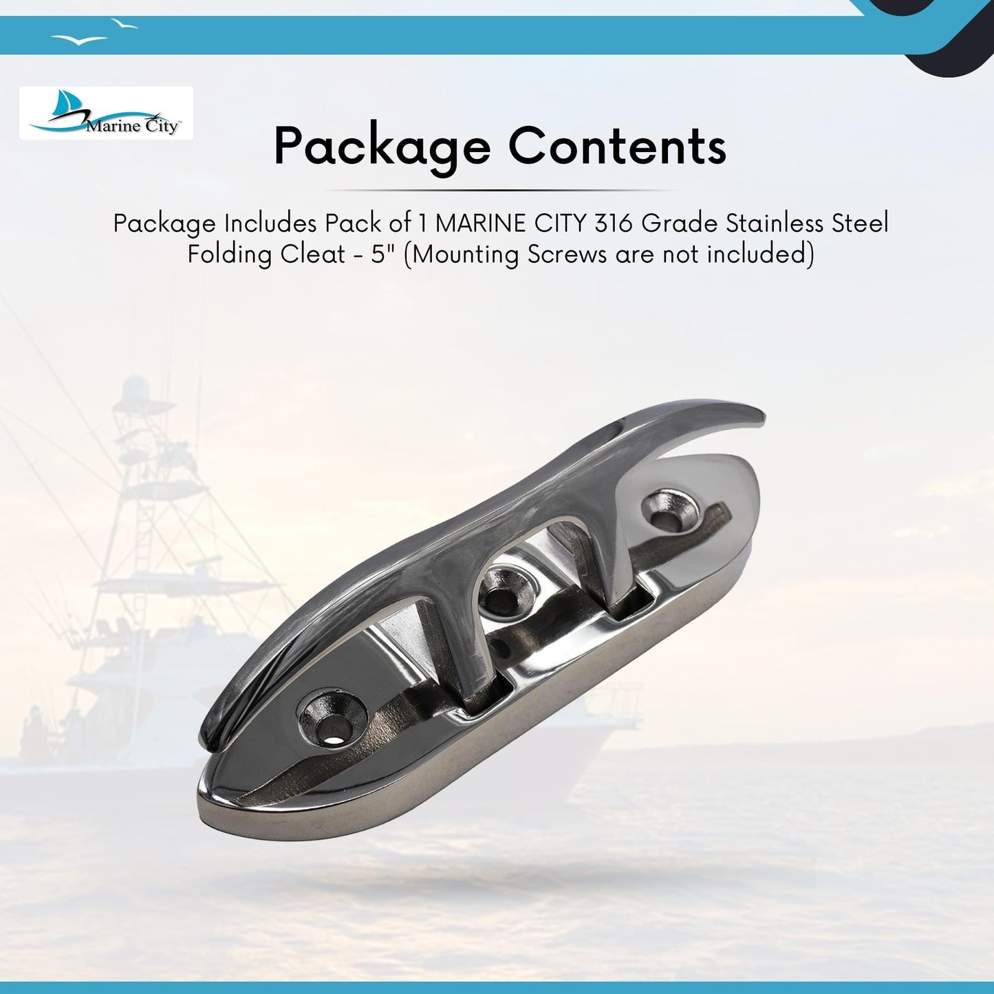 Marine City 6” Folding Cleat – 316 Stainless Steel Heavy Duty Deck Mount Marine City