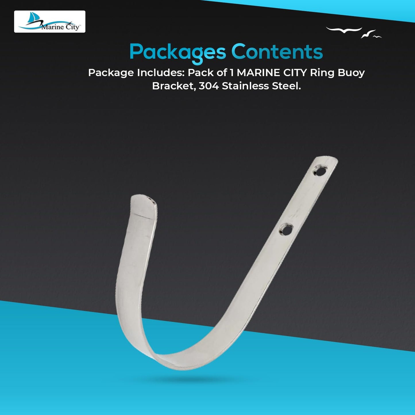 Marine City 304 Stainless Steel Ring Buoy Bracket – 7" Holder with 4.85" Hook