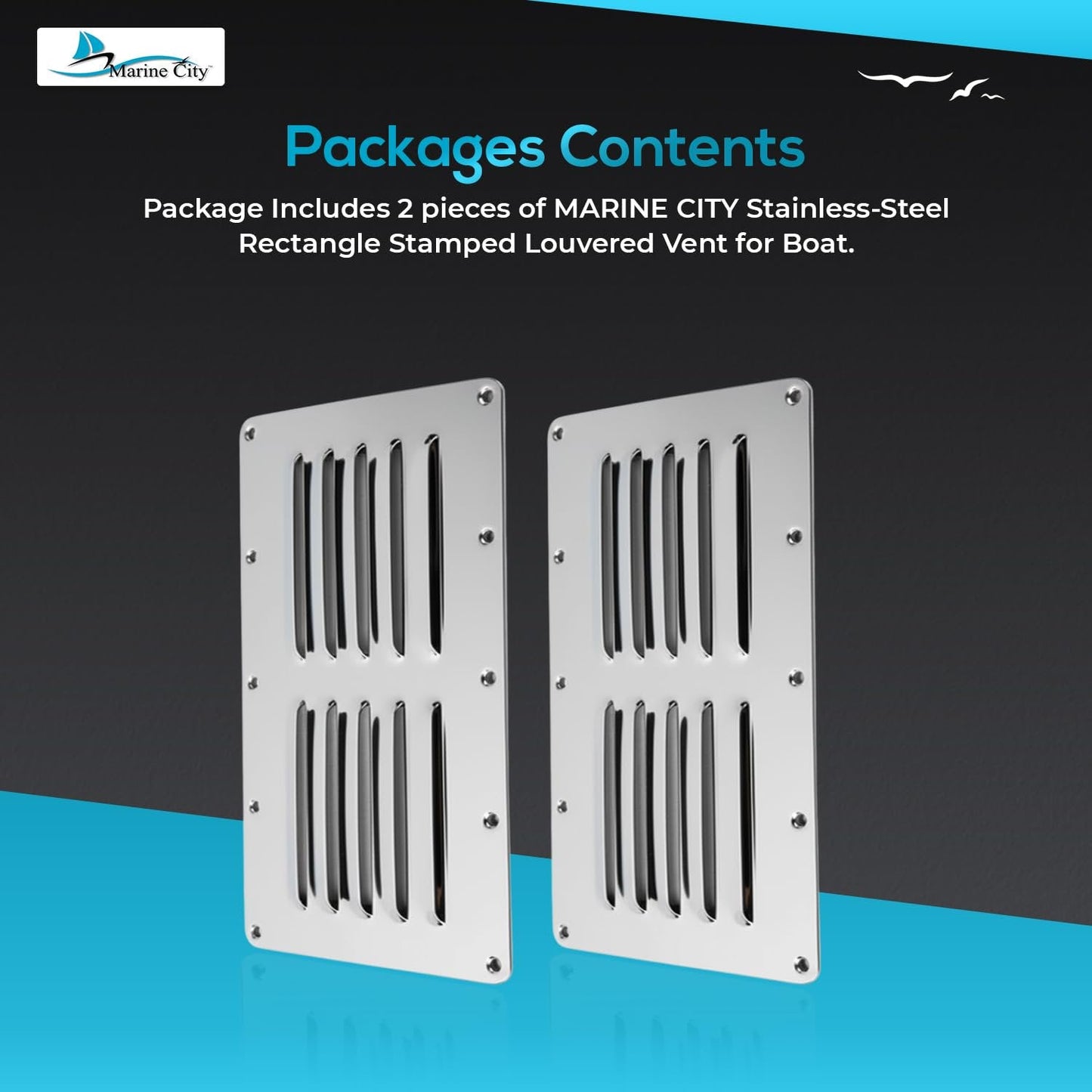 Marine City 304 Stainless Steel Rectangle Stamped Louvered Vent – (Pack of 2) Marine City Hardware