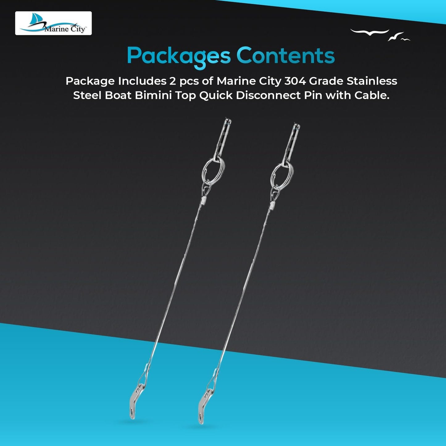 Marine City 304 Stainless Steel Bimini Top Quick Release Pin with Cable (2 Pcs)