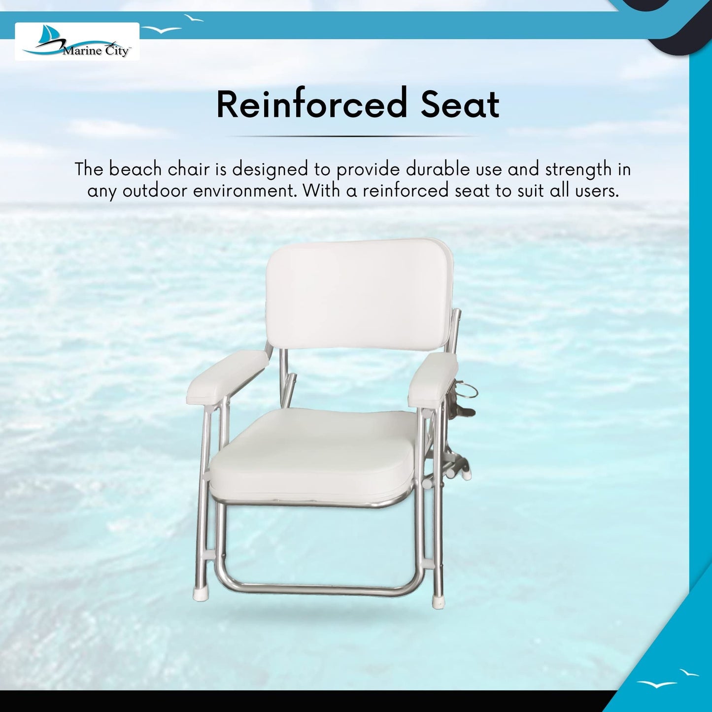 Marine City Aluminum Portable Folding Boat Deck Chair – Cushioned Foam Seat Marine City