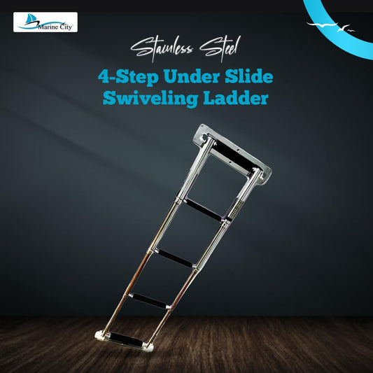 Marine City 4-Step Slide Swiveling Telescopic Ladder–Stainless Steel, Anti-Slip