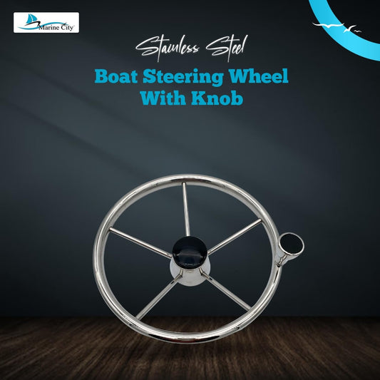 Marine City 5-Spoke Stainless Steel Steering Wheel – 13-1/2” Marine Helm Wheel MARINE CITY