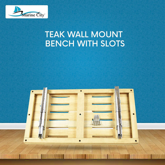 Marine City Teak Wall Mount Fold-Down Bench 24” × 13”, Stainless Steel Brackets
