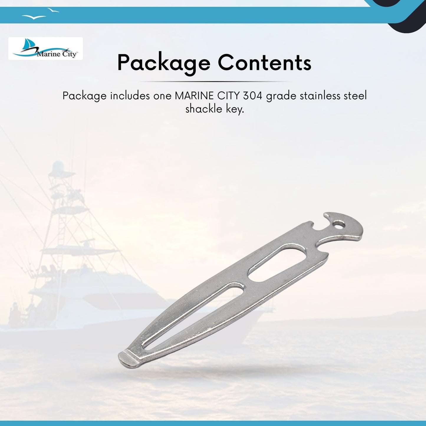 Marine City 304 Stainless Steel Shackle Key – Multi-Tool with Bottle Openers MARINE CITY