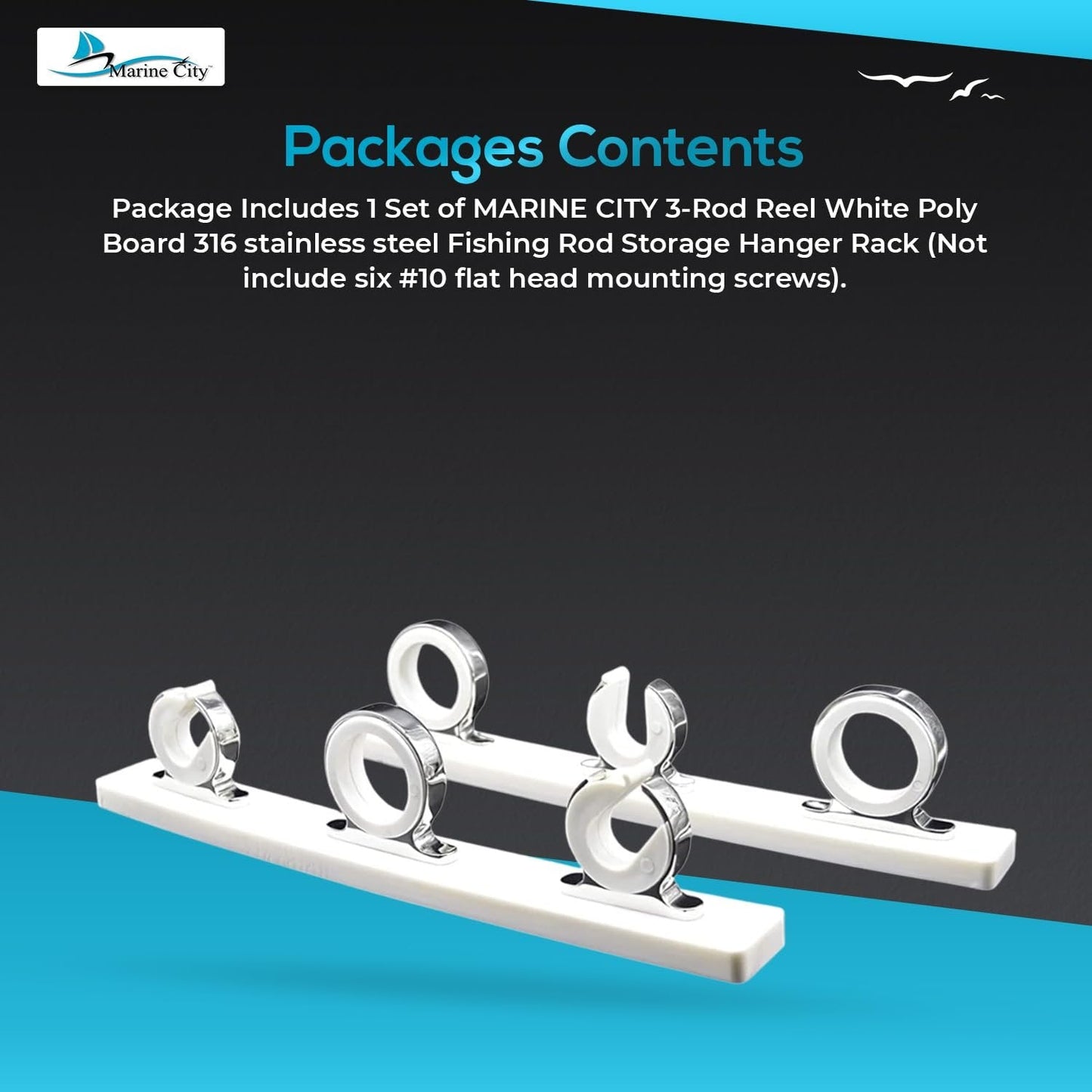 Marine City 3-Rod Reel Fishing Rod Storage Hanger Rack – 316 Stainless Steel Marine City