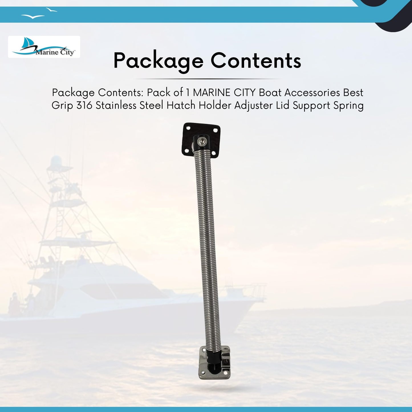 Marine City 316 Stainless Steel Hatch Holder Adjuster Lid Support Spring – 14"