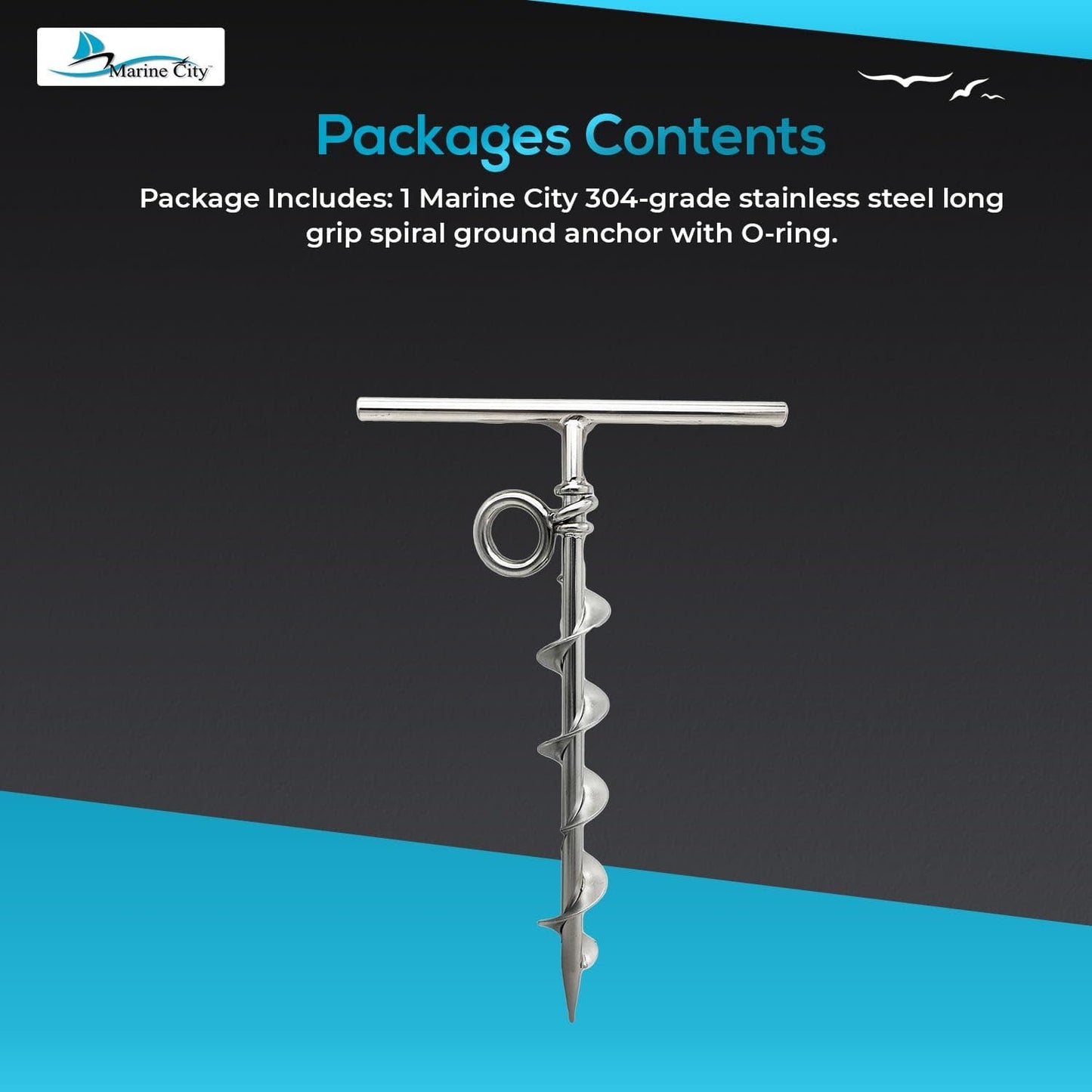 Marine City Spiral Ground Anchor with O-Ring – 304 Stainless Steel, Durable Marine City