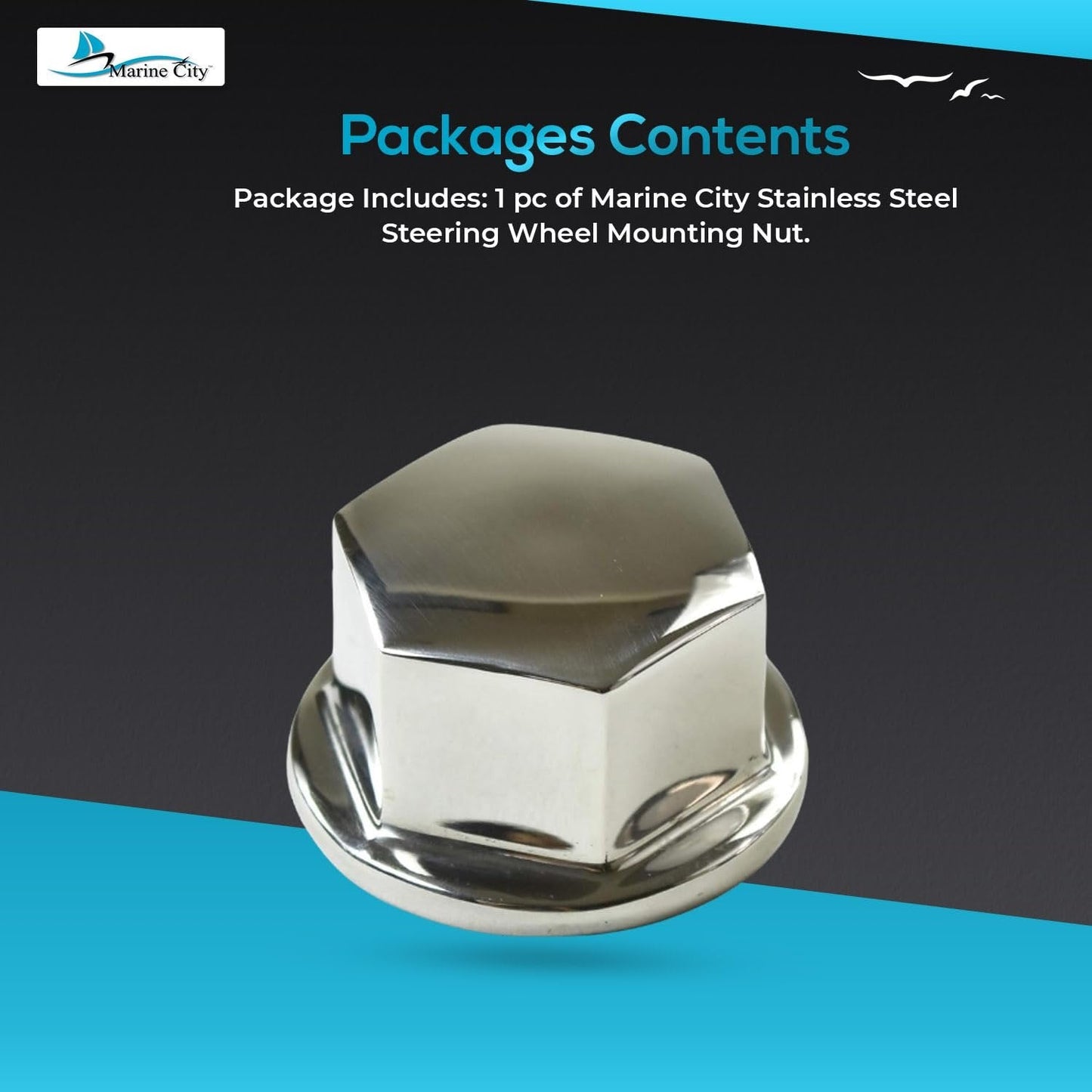 MARINE CITY Steering Wheel Mounting Nut – 316 Stainless Steel, 18-5/8” Thread Marine City Hardware